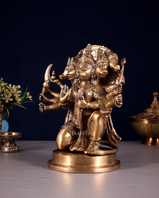 Brass Panchmukhi Hanuman statue 8.5" - Budhshiv.com