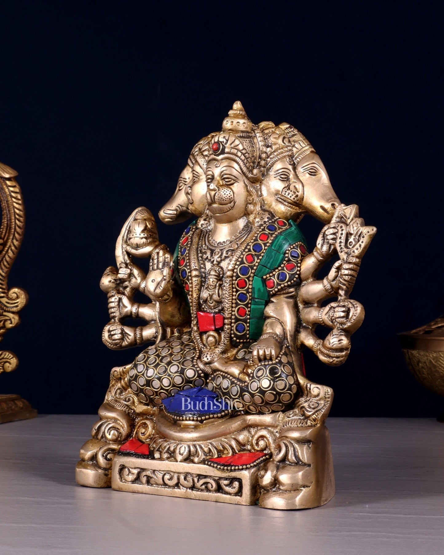 Brass Panchmukhi Hanuman Statue 8" - Budhshiv.com