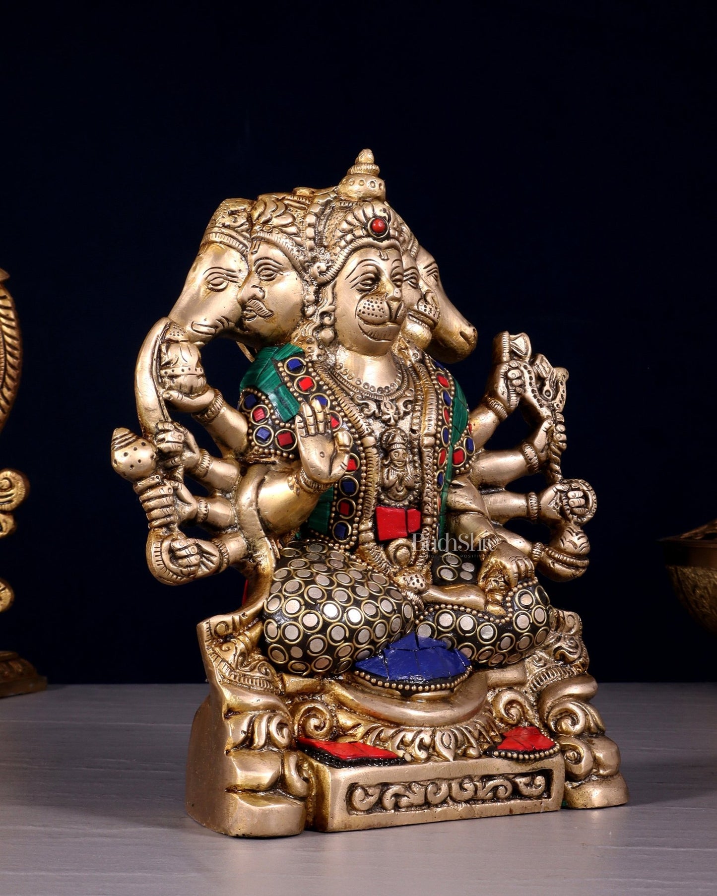 Brass Panchmukhi Hanuman Statue 8" - Budhshiv.com