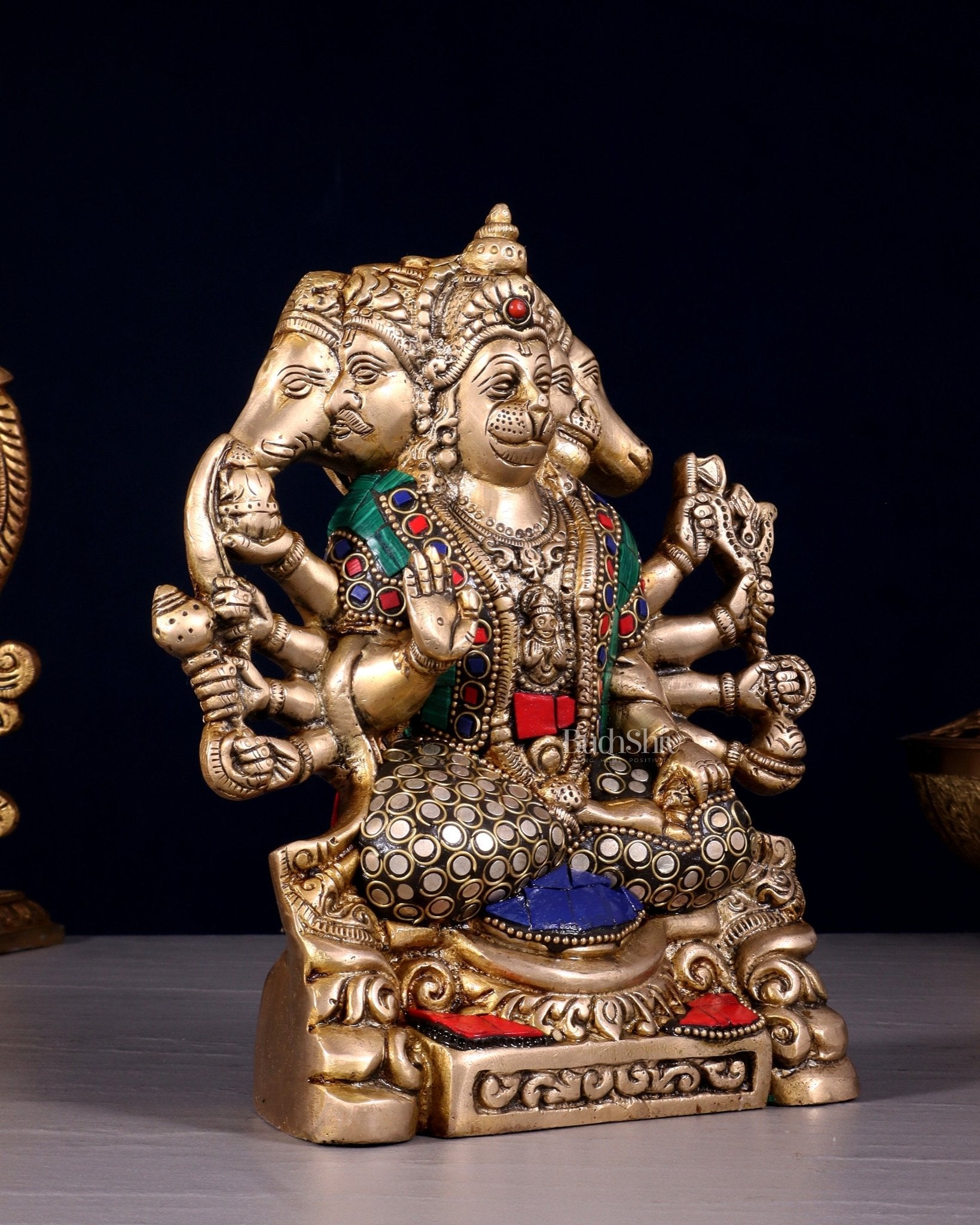 Brass Panchmukhi Hanuman Statue 8" - Budhshiv.com