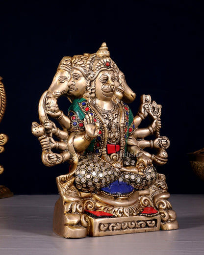 Brass Panchmukhi Hanuman Statue 8" - Budhshiv.com