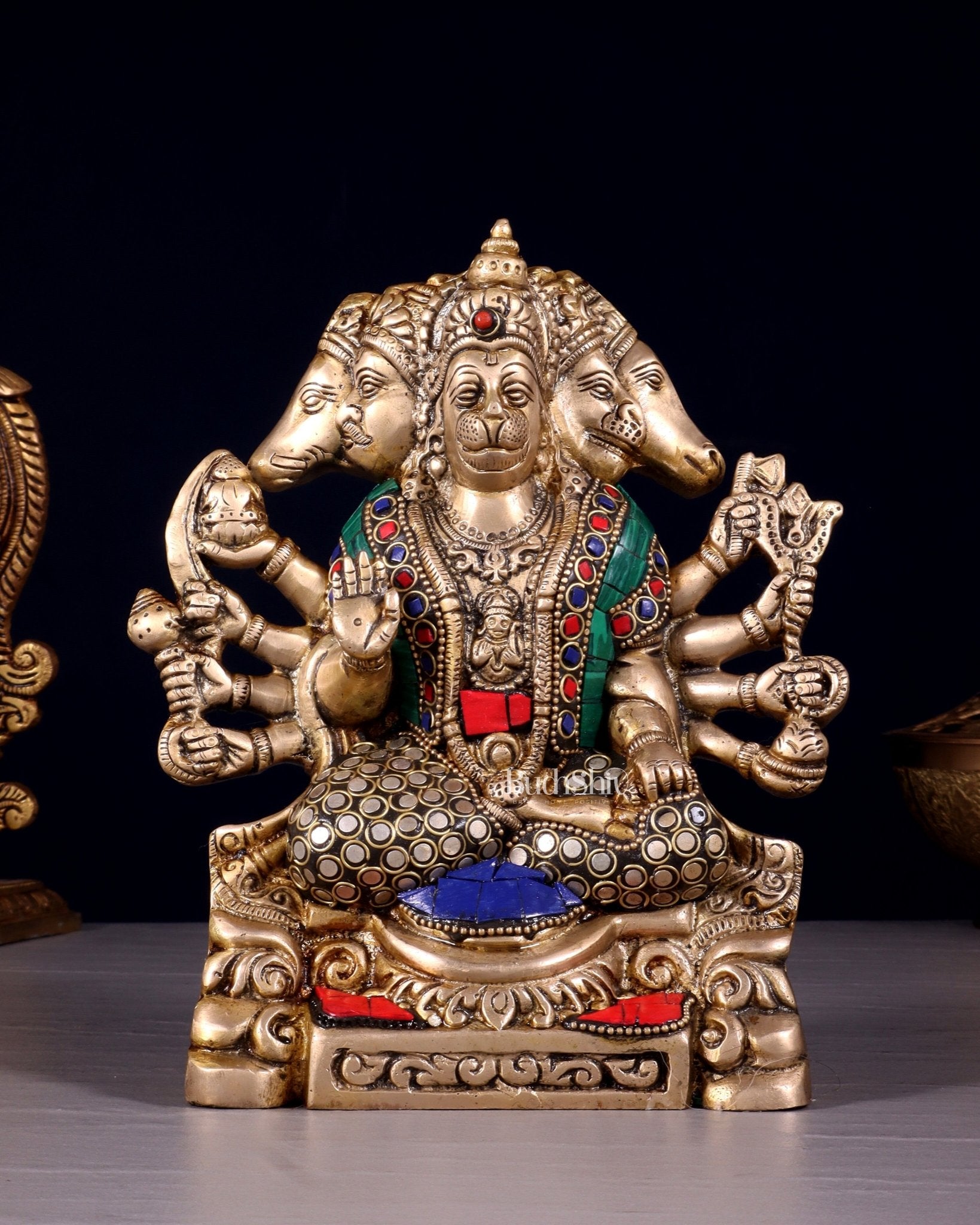 Brass Panchmukhi Hanuman Statue 8" - Budhshiv.com