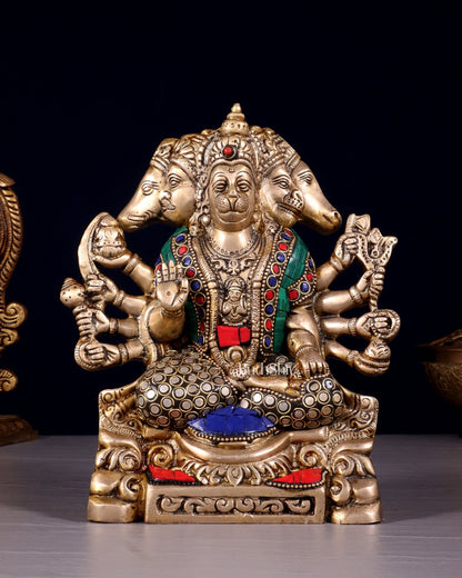 Brass Panchmukhi Hanuman Statue 8" - Budhshiv.com