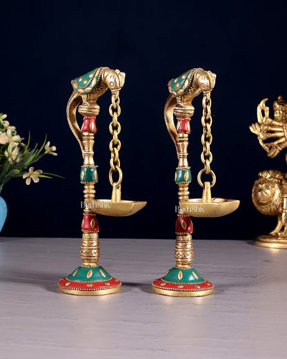 Brass Parrot lamps with stonework 7" - Budhshiv.com