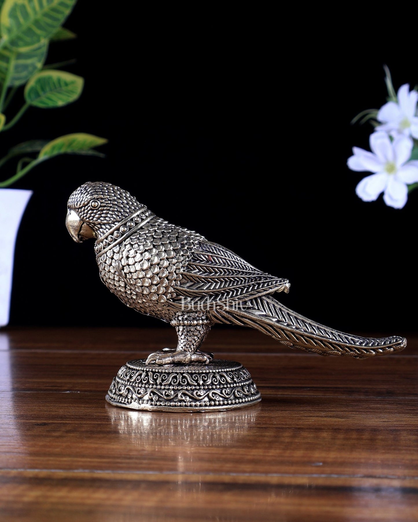Brass Parrot Showpiece Decor | Superfine Mini Statue 6.5 inch wide - Budhshiv.com