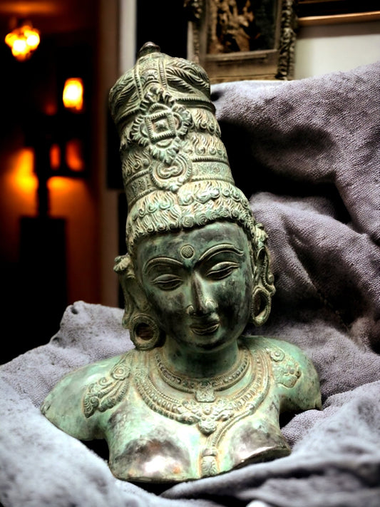 Brass Parvati Bust table accent 12" - Budhshiv.com