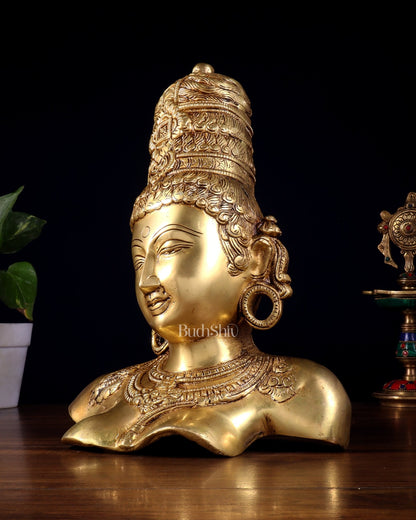Brass Parvati face Bust table accent 12" Butter gold - Budhshiv.com