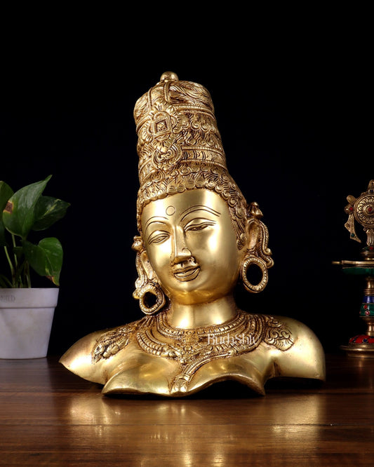 Brass Parvati face Bust table accent 12" Butter gold - Budhshiv.com