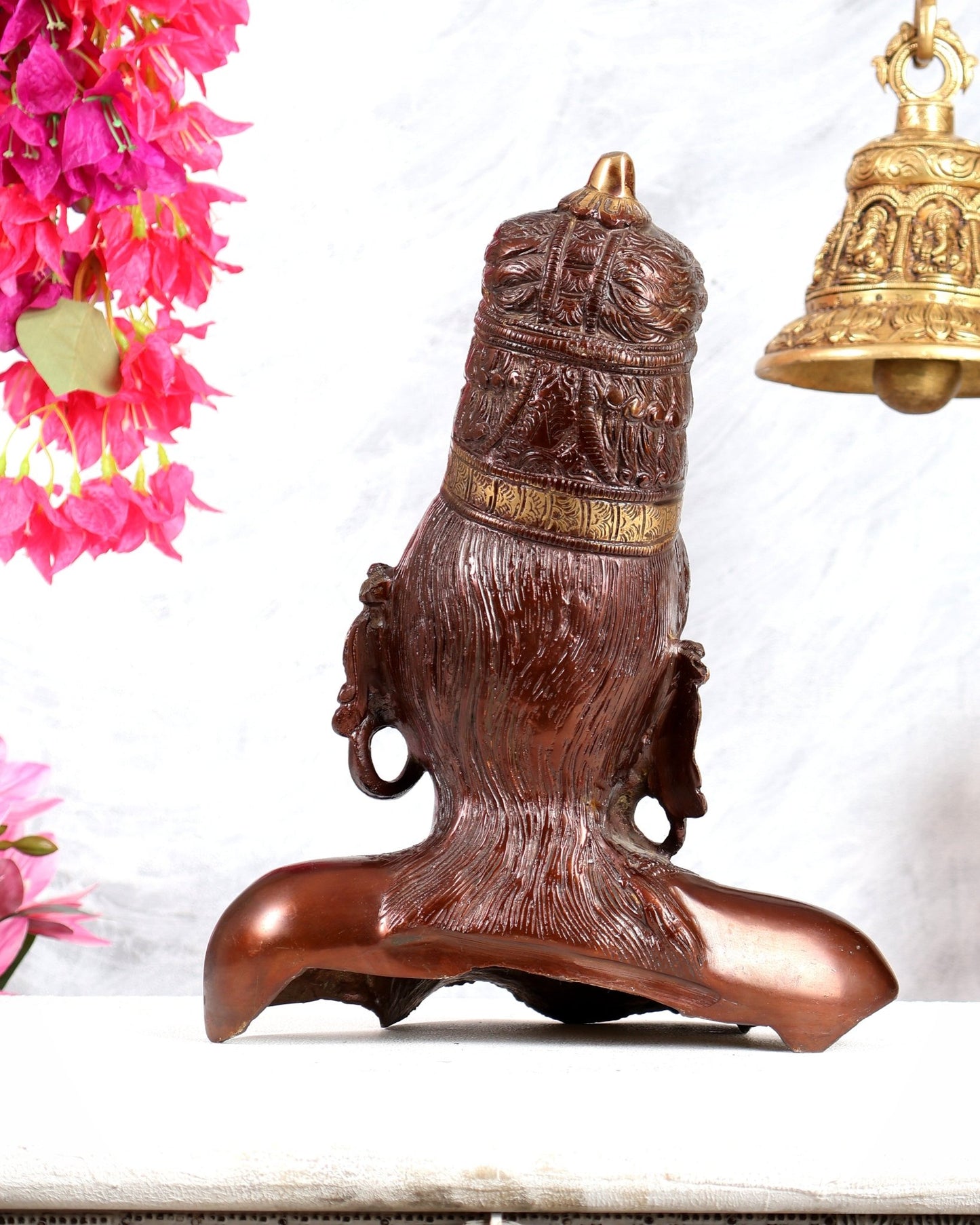 Brass Parvati face Bust table accent 12" copper tone - Budhshiv.com