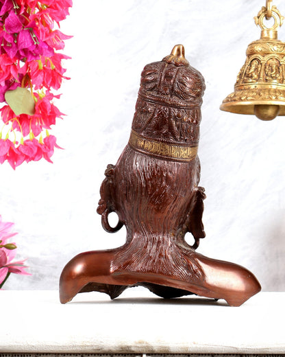 Brass Parvati face Bust table accent 12" copper tone - Budhshiv.com