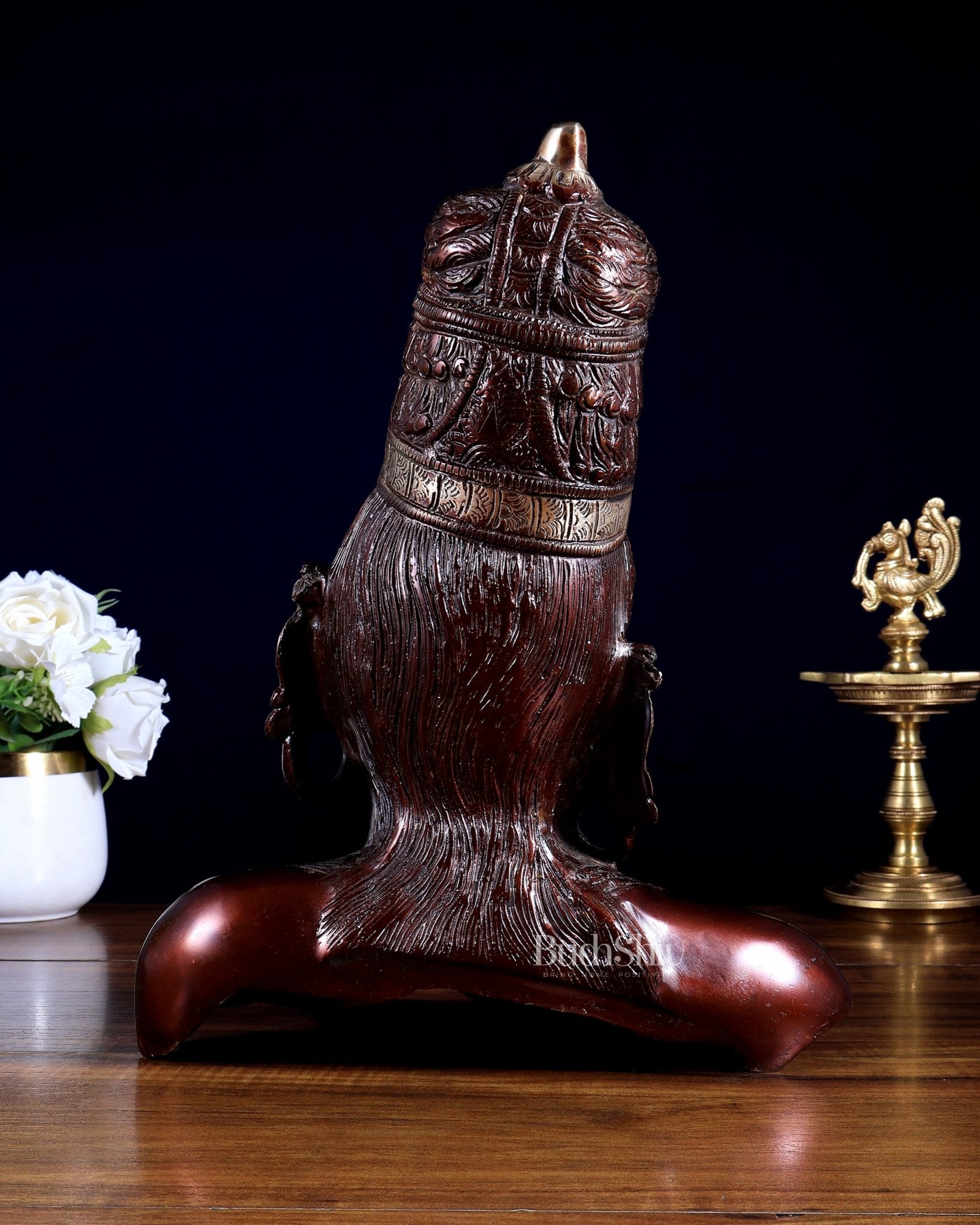 Brass Parvati face Bust table accent 12" copper tone - Budhshiv.com