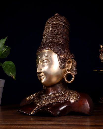 Brass Parvati face Bust table accent 12" Dual tone - Budhshiv.com