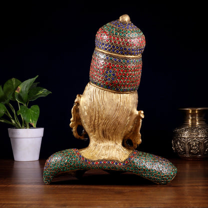 Brass Parvati face Bust table accent 12" stonework - Budhshiv.com