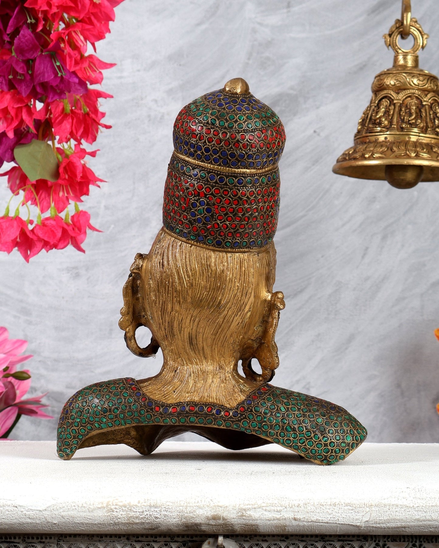 Brass Parvati face Bust table accent 12" stonework - Budhshiv.com