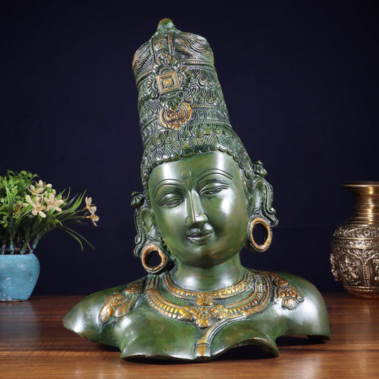 Brass Parvati face Bust table accent 12" vintage green - Budhshiv.com