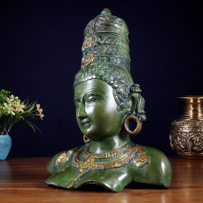 Brass Parvati face Bust table accent 12" vintage green - Budhshiv.com