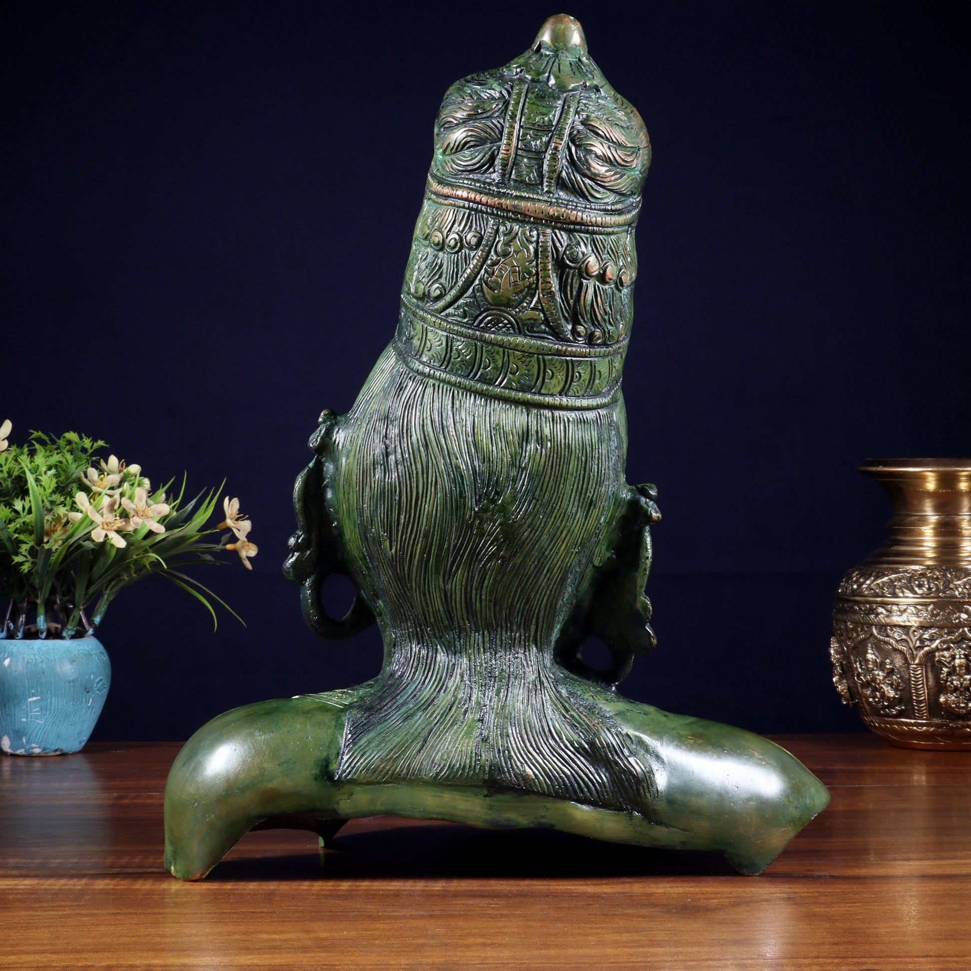 Brass Parvati face Bust table accent 12" vintage green - Budhshiv.com