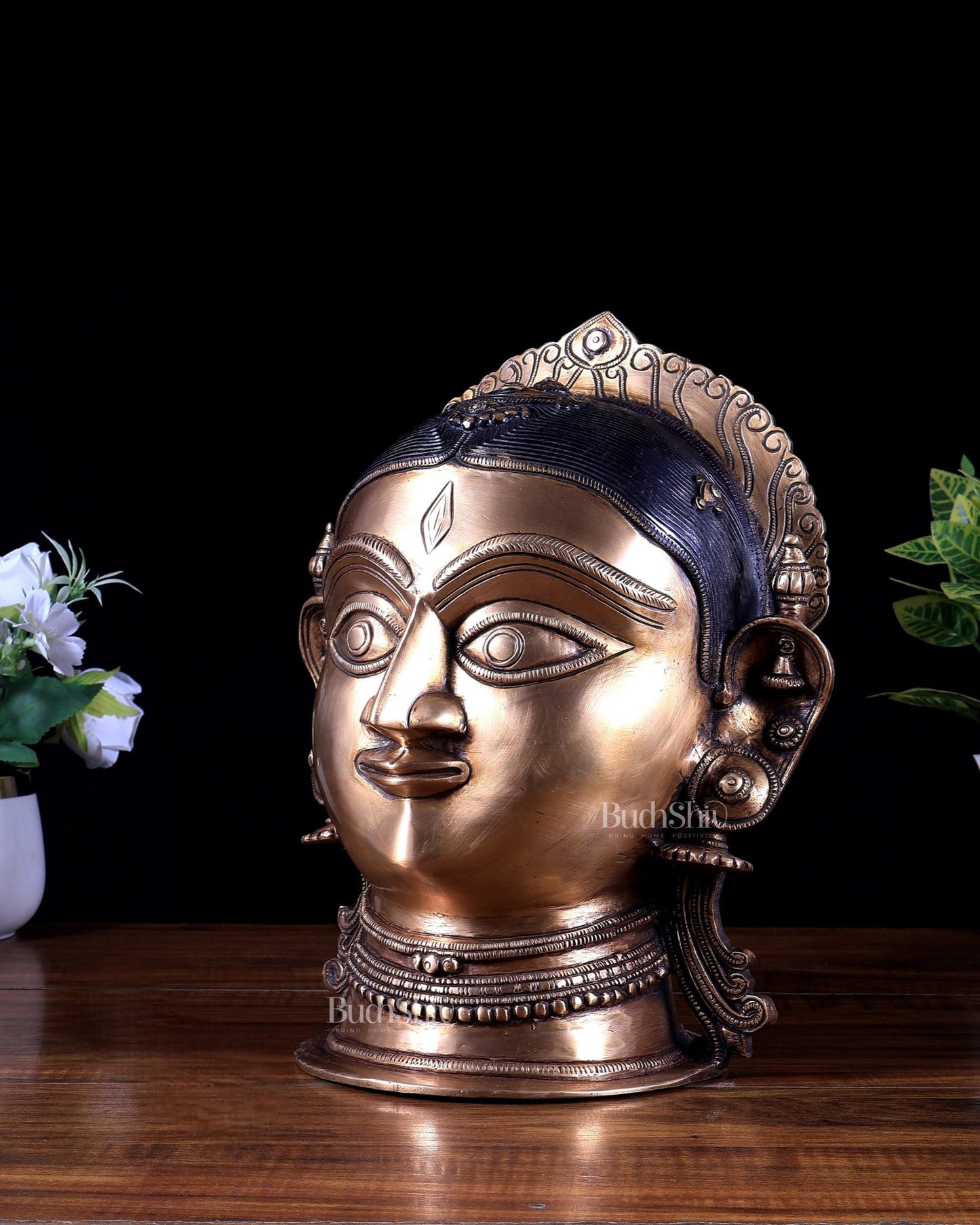 Brass Parvati Gauri face Statue - 12 inch - Budhshiv.com