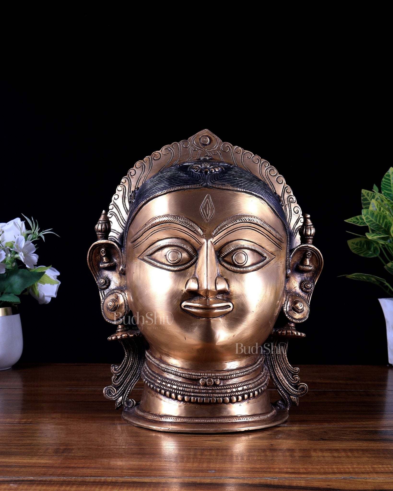Brass Parvati Gauri face Statue - 12 inch - Budhshiv.com