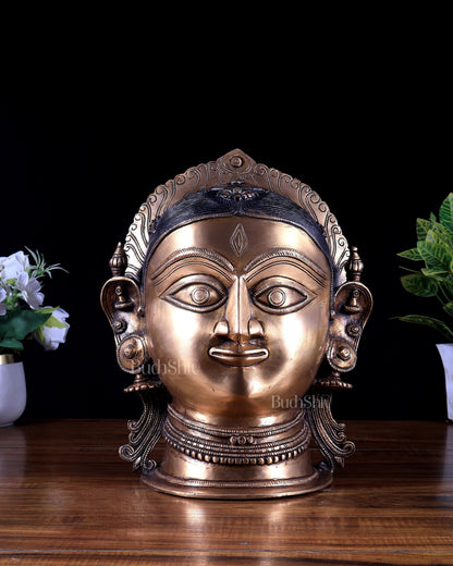 Brass Parvati Gauri face Statue - 12 inch - Budhshiv.com