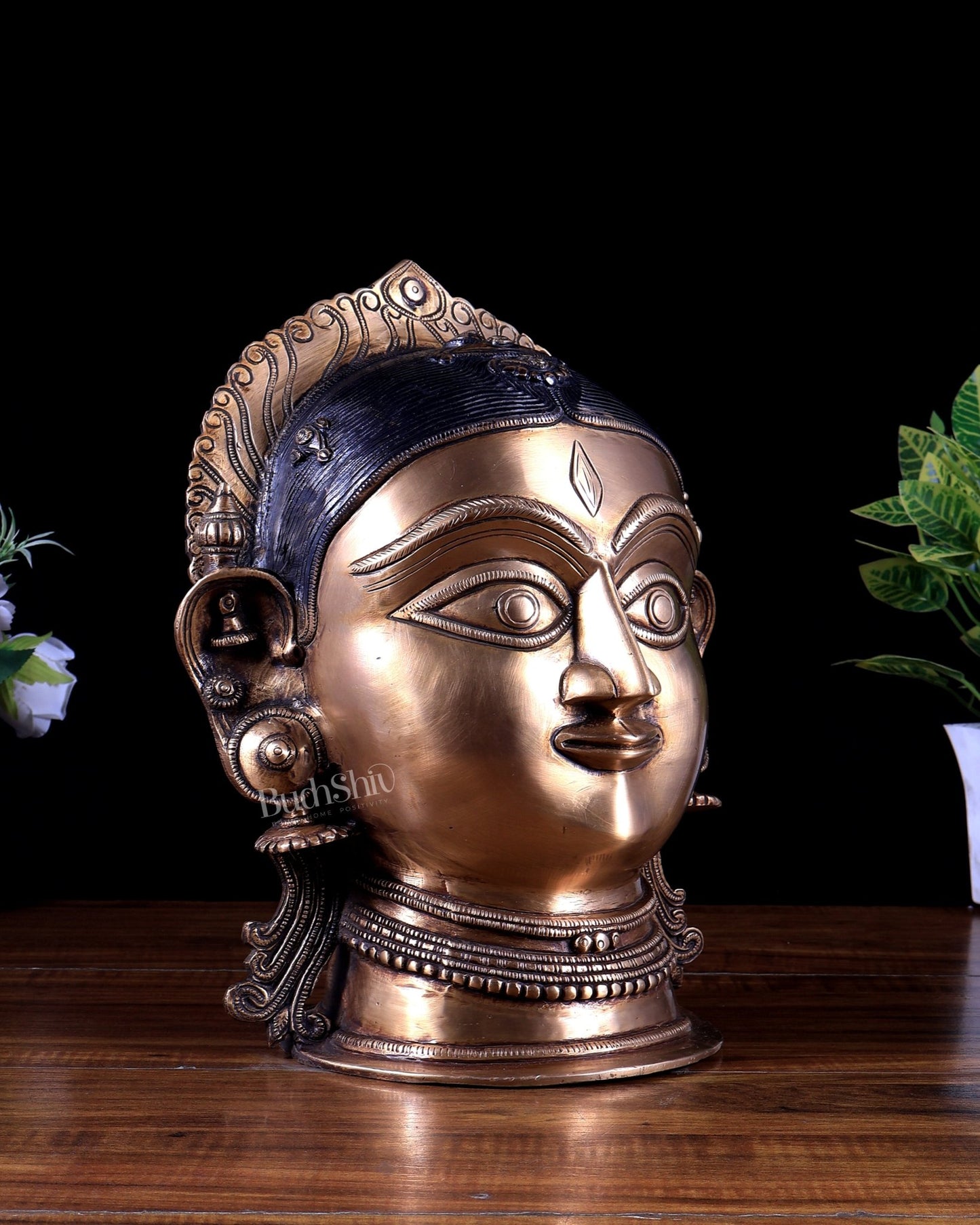 Brass Parvati Gauri face Statue - 12 inch - Budhshiv.com