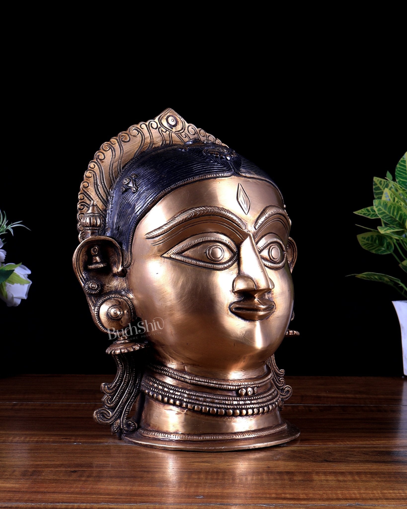 Brass Parvati Gauri face Statue - 12 inch - Budhshiv.com