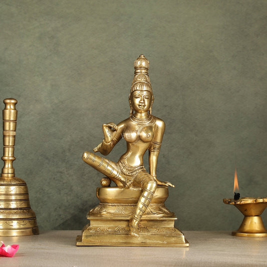 Brass Parvati Idol 9" - Budhshiv.com