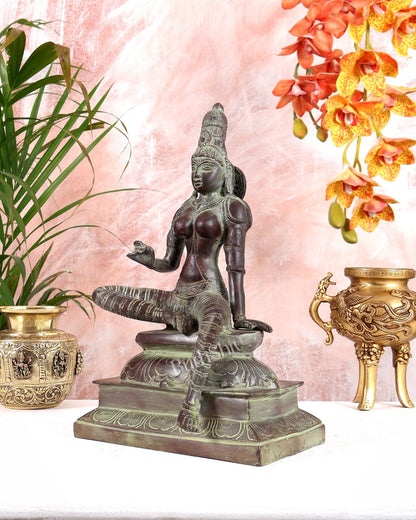 Brass Parvati Seated Idol | Vintage Patina Finish 12 inch - Budhshiv.com