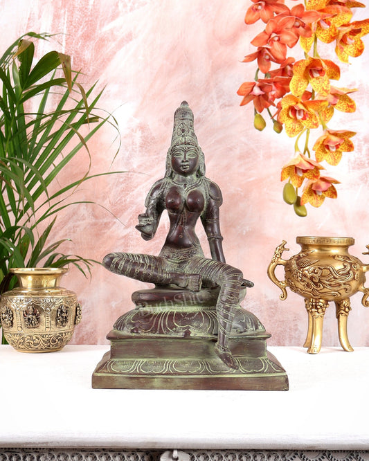 Brass Parvati Seated Idol | Vintage Patina Finish 12 inch - Budhshiv.com