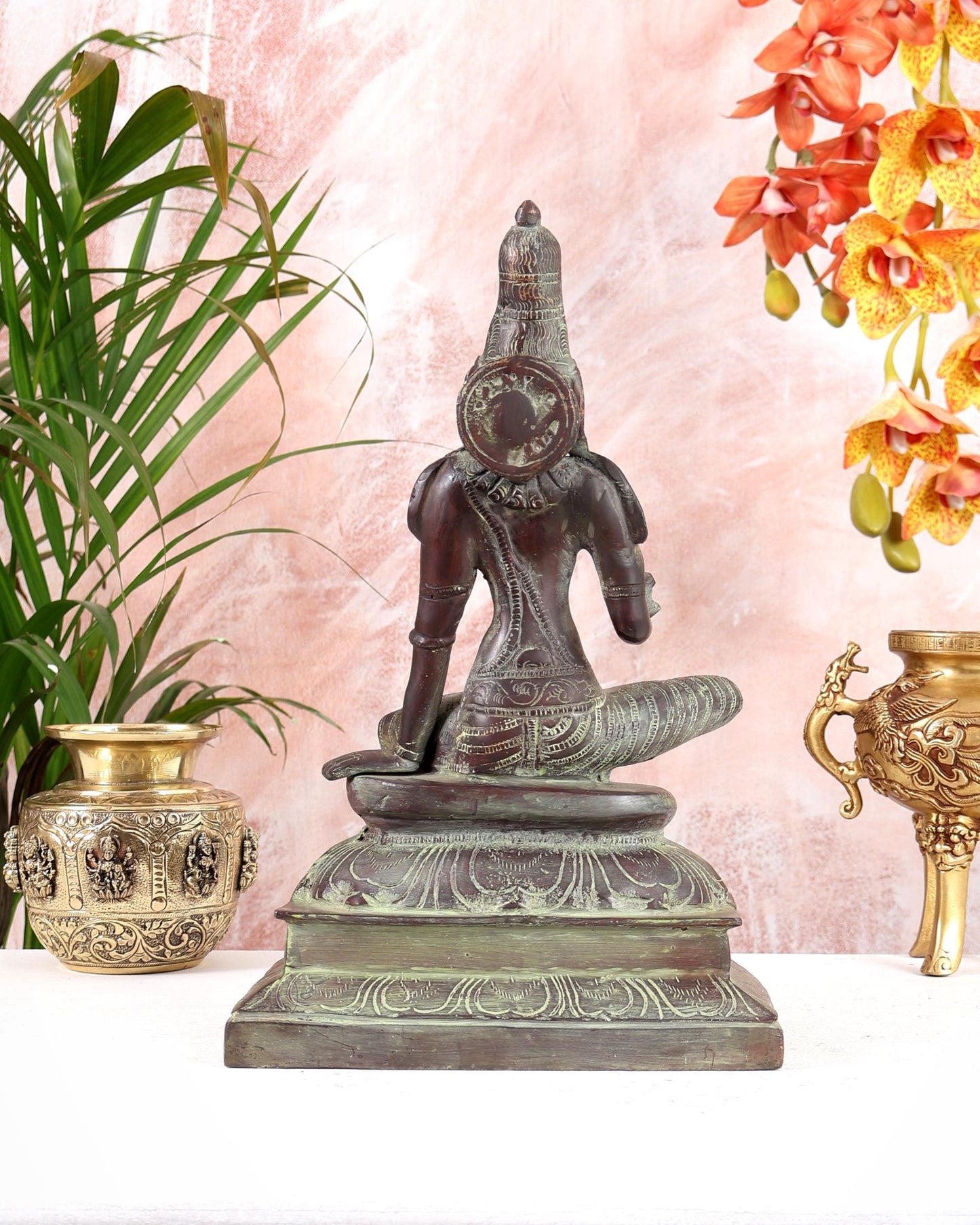 Brass Parvati Seated Idol | Vintage Patina Finish 12 inch - Budhshiv.com