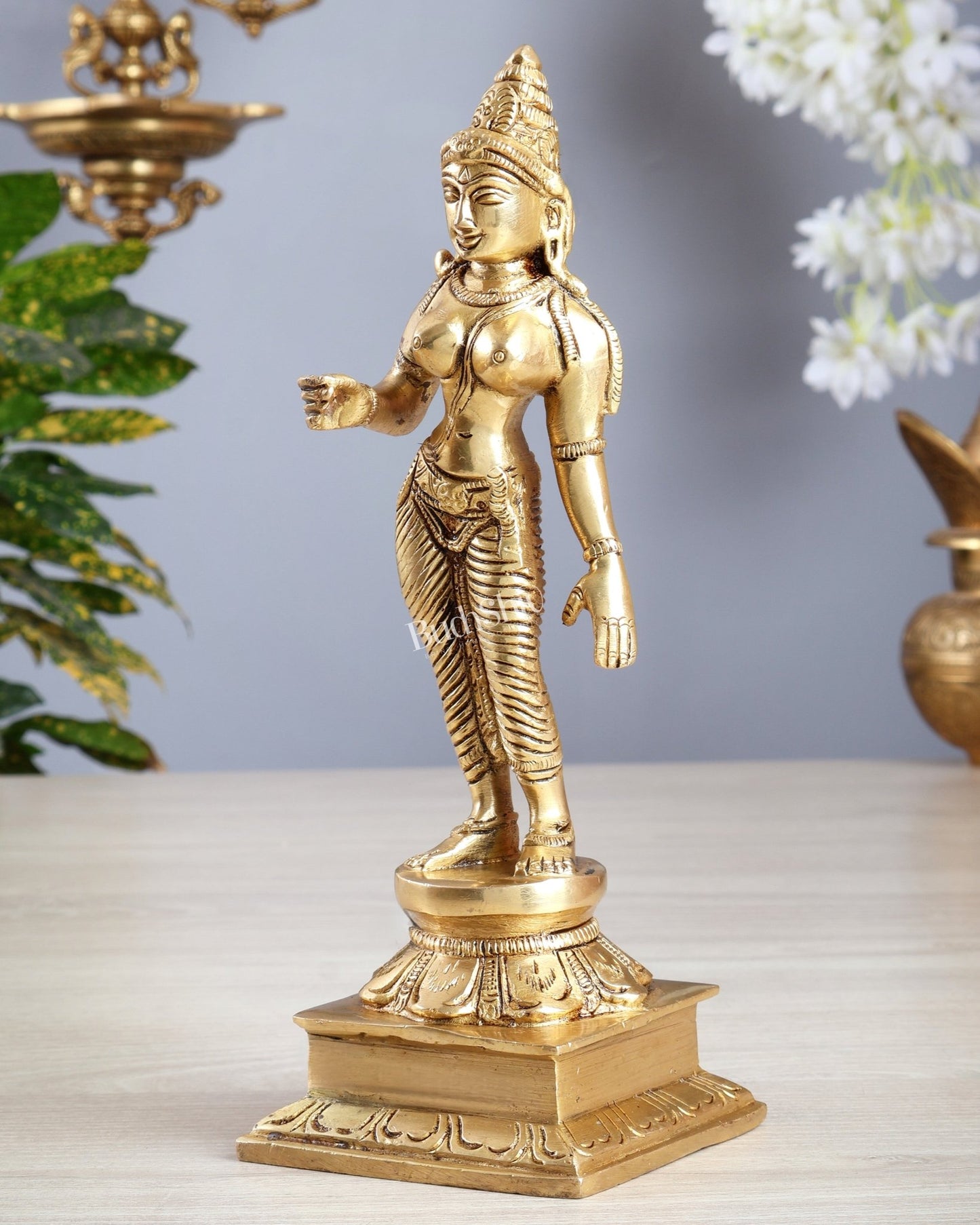 Brass Parvati Standing – Bhoga Shakti Uma Devi Superfine Idol 9 inch - Budhshiv.com