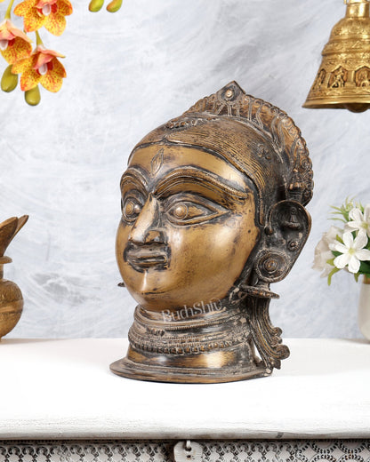 Brass Parvati/Gauri Mata face Statue - 12 inches - Budhshiv.com