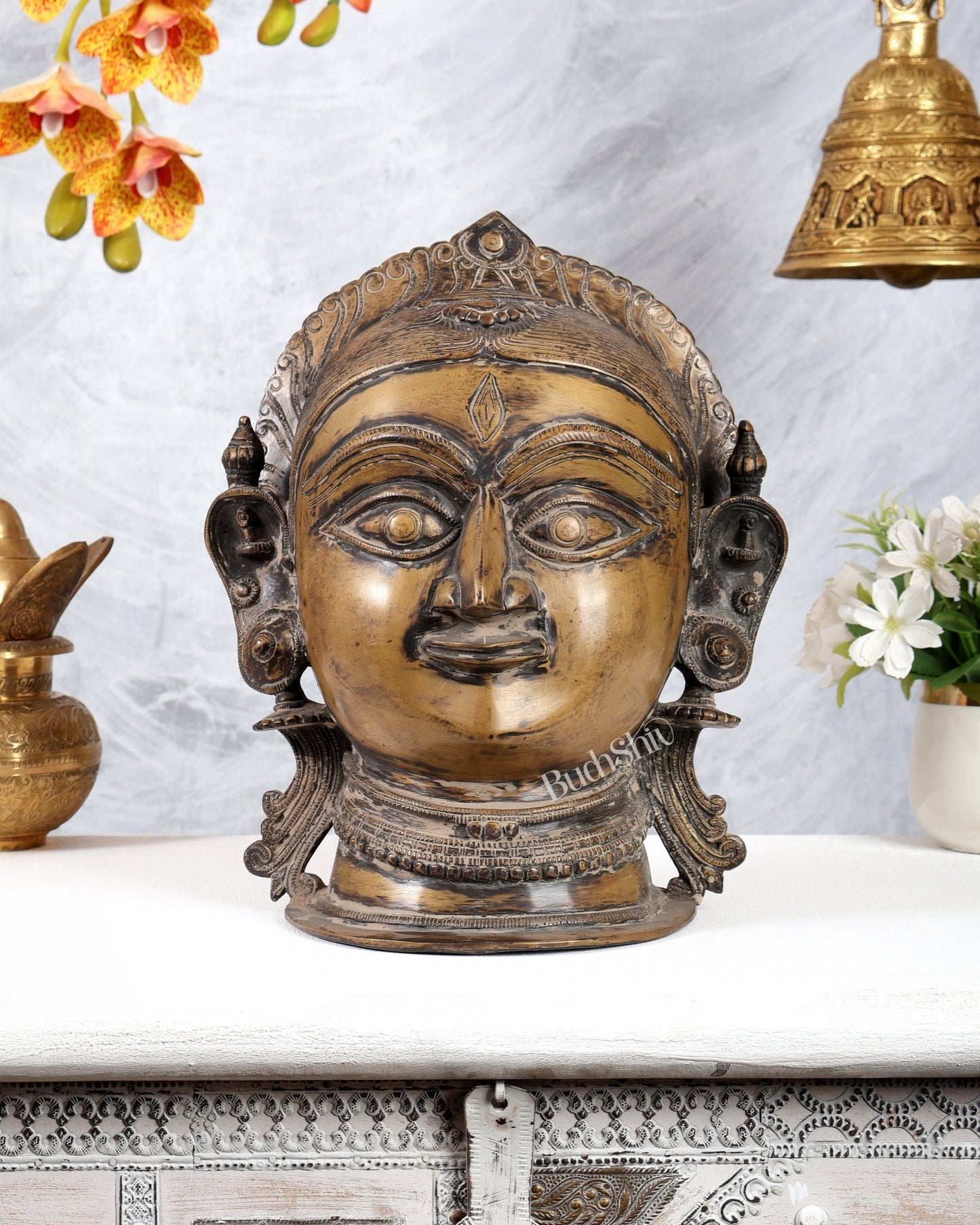 Brass Parvati/Gauri Mata face Statue - 12 inches - Budhshiv.com