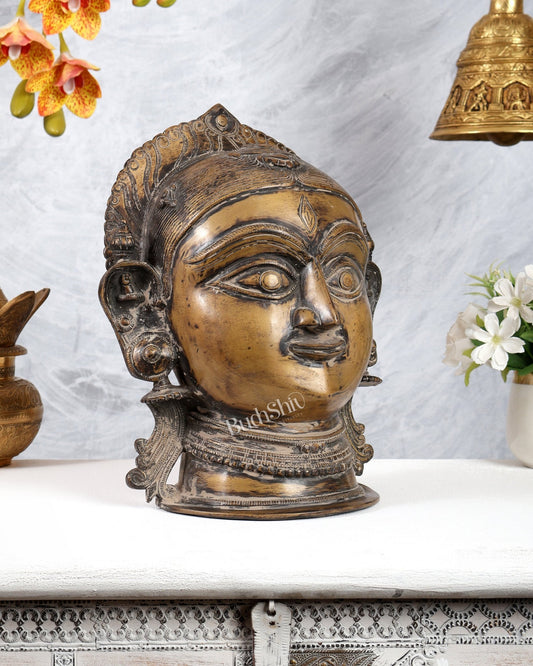 Brass Parvati/Gauri Mata face Statue - 12 inches - Budhshiv.com