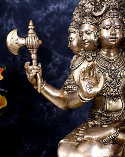 Brass Pashupatinath Sadashiv with Parvati — Chola-Inspired Sculpture 24 inch - Budhshiv.com