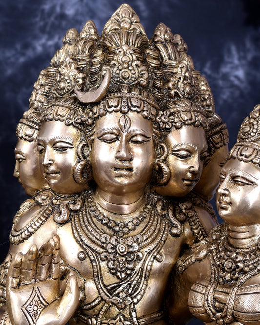Brass Pashupatinath Sadashiv with Parvati — Chola-Inspired Sculpture 24 inch - Budhshiv.com