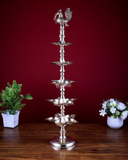 Brass Peacock Annam Pakshi Lamp Diya | Multi - Tier | glossy Gold | inauguration lamp 29 inch - Budhshiv.com