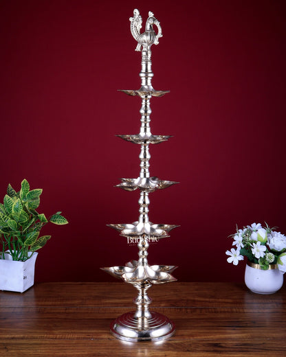 Brass Peacock Annam Pakshi Lamp Diya | Multi - Tier | glossy Gold | inauguration lamp 29 inch - Budhshiv.com
