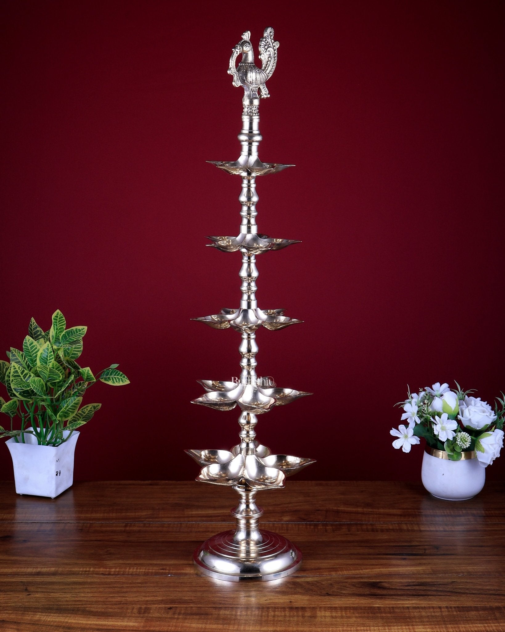 Brass Peacock Annam Pakshi Lamp Diya | Multi - Tier | glossy Gold | inauguration lamp 29 inch - Budhshiv.com