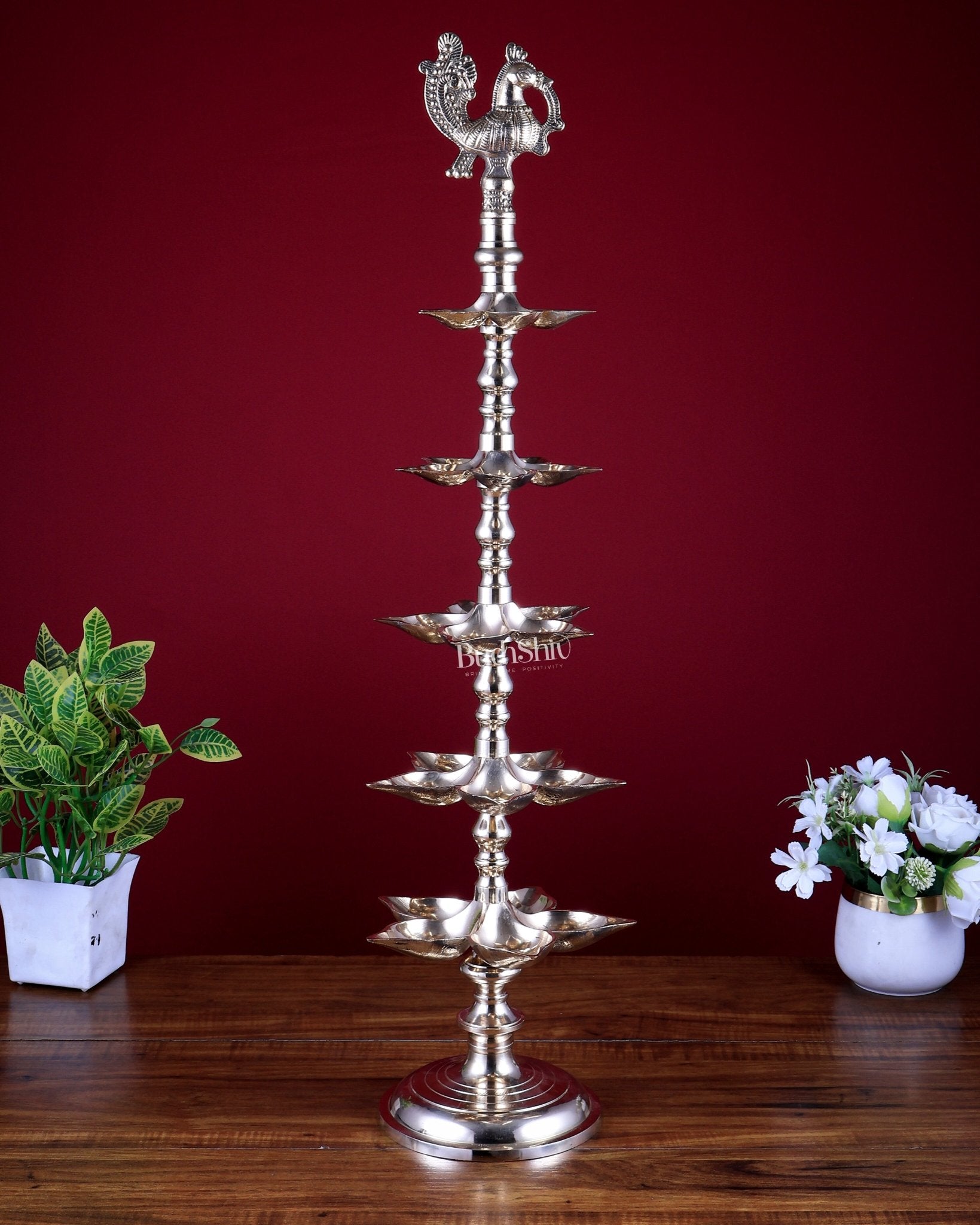 Brass Peacock Annam Pakshi Lamp Diya | Multi - Tier | glossy Gold | inauguration lamp 29 inch - Budhshiv.com