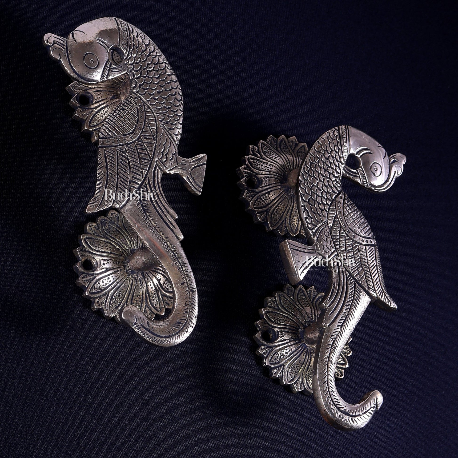 Brass Peacock Design Door Handle Pair | Antique Main Door Hardware - Budhshiv.com