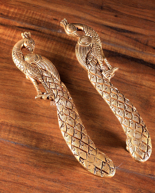 Brass Peacock Design Door Handles (Pair) - Budhshiv.com