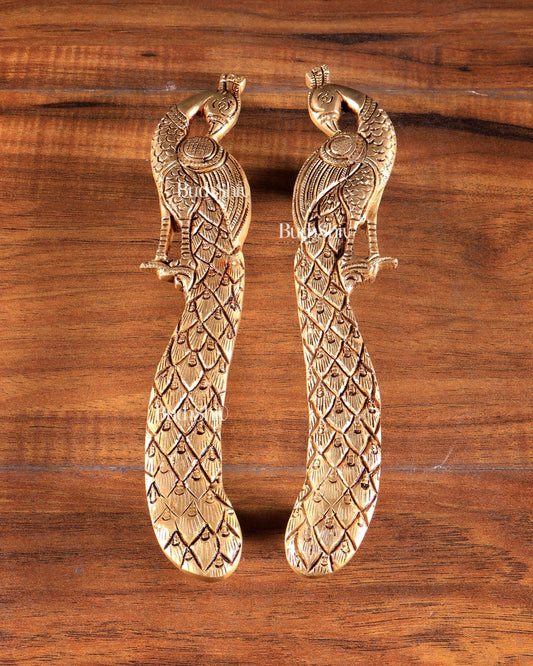 Brass Peacock Design Door Handles (Pair) - Budhshiv.com