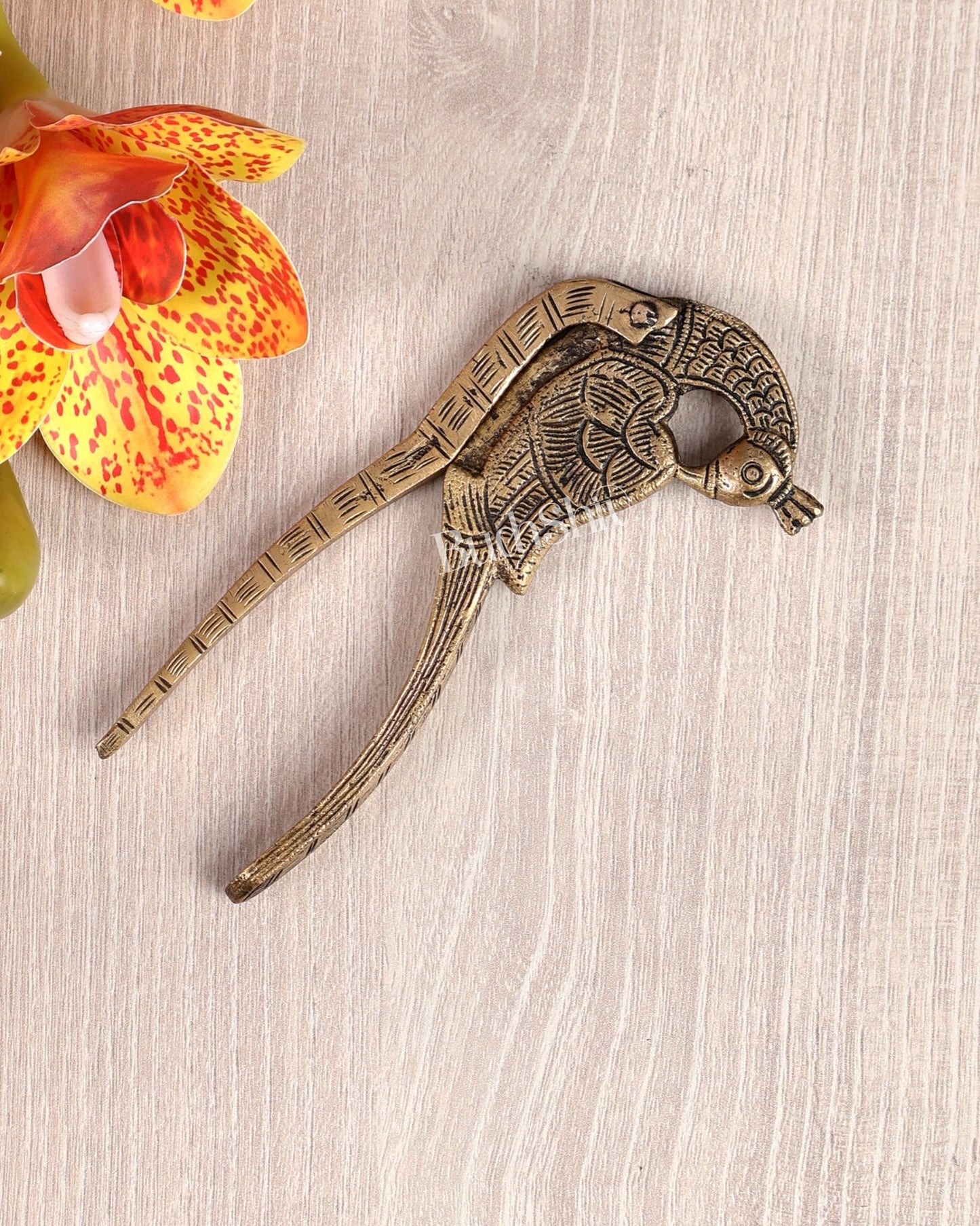 Brass Peacock Design Nut Cutter – Traditional Collectible Utility Craft Piece (5 Inches) - Budhshiv.com