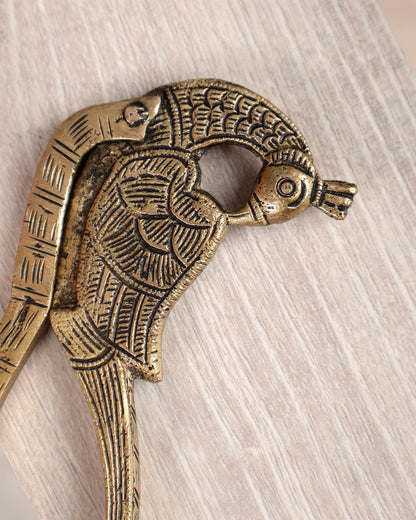 Brass Peacock Design Nut Cutter – Traditional Collectible Utility Craft Piece (5 Inches) - Budhshiv.com