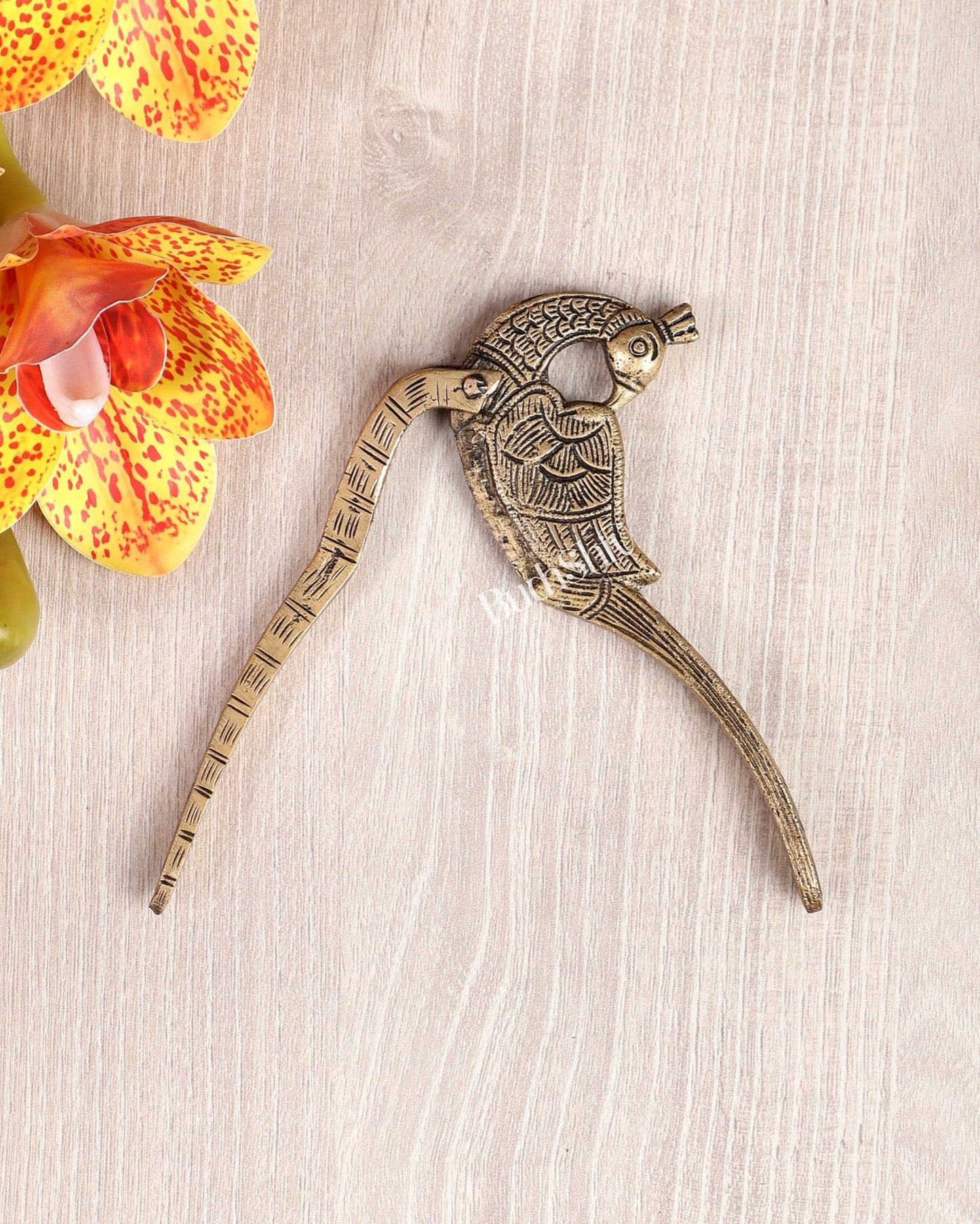 Brass Peacock Design Nut Cutter – Traditional Collectible Utility Craft Piece (5 Inches) - Budhshiv.com