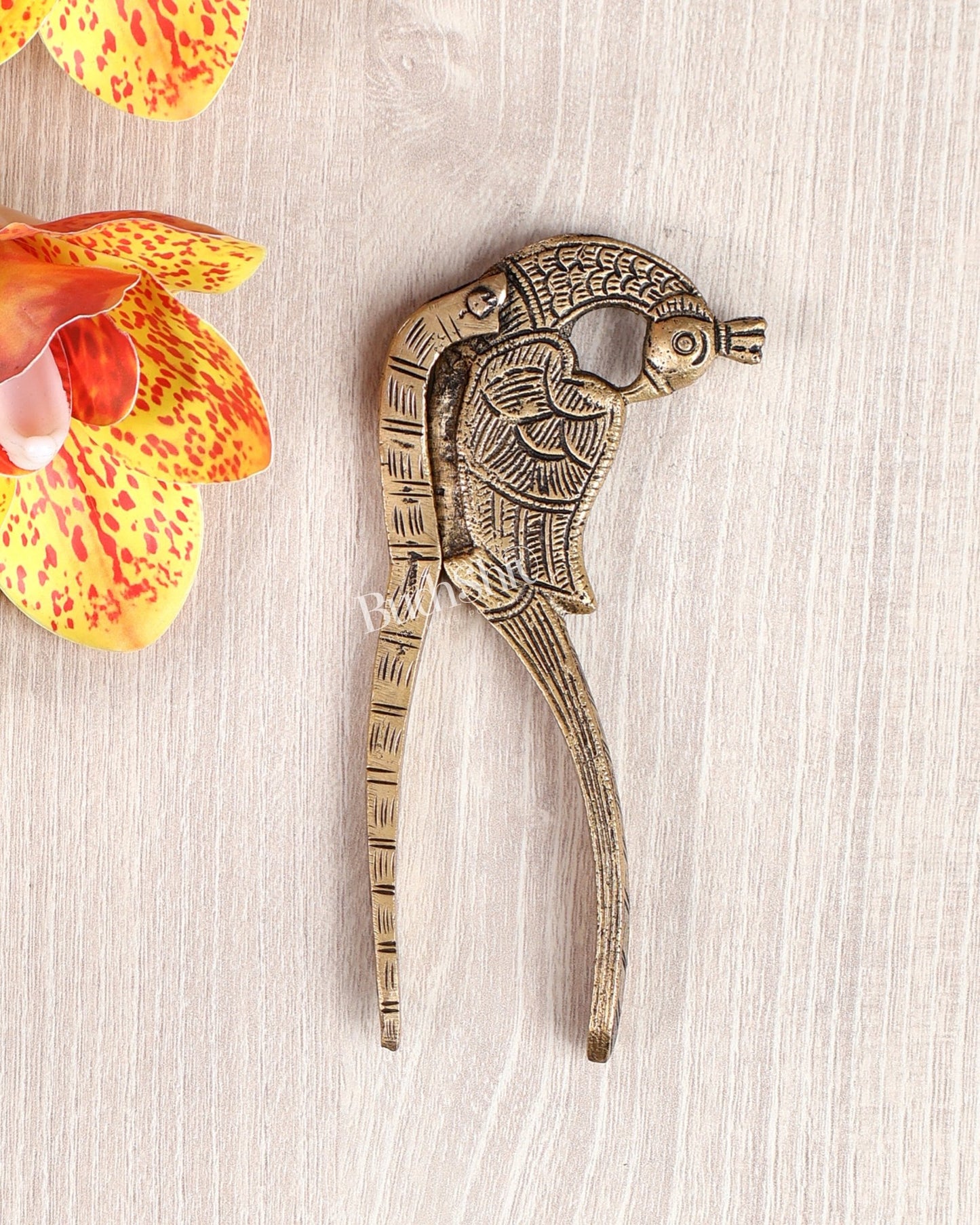 Brass Peacock Design Nut Cutter – Traditional Collectible Utility Craft Piece (5 Inches) - Budhshiv.com