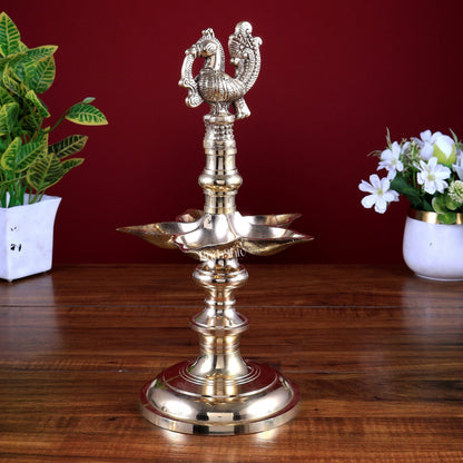 Brass Peacock Lamp (Annam Pakshi Design) – Panchdeep Traditional Oil Lamp - Budhshiv.com