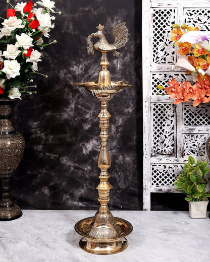 Brass Peacock Samai Inauguration Lamp heavy (Pair) 36.5 inch - Budhshiv.com