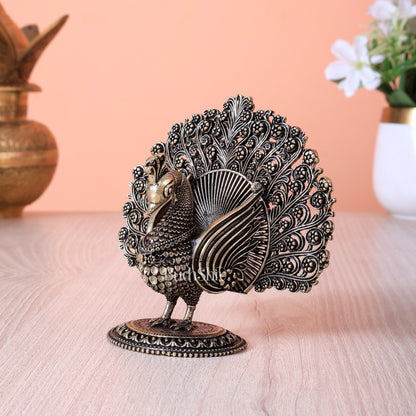 Brass Peacock Showpiece with Open Feathers (3.5 Inch, Intricate Design) - Budhshiv.com
